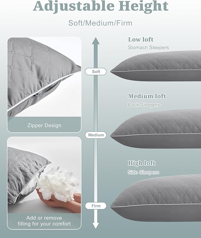 YZ HOME Long Body Pillow for Adults - Firm Body Pillow Insert with Shredded White Memory Foam, Adjustable Height, Soft Support for Side Sleeping, Pregnant Women, Washable (Grey, 20x54 Inch)