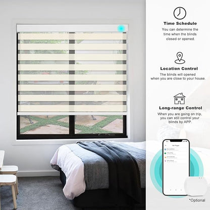 Changshade Smart Motorized Zebra Blinds Remote Control for Indoor Door Windows Light Filtering, Custom Size Shades Electric Power Automatic Compatible with Alexa, Google Home, Apple Homekit, Beige