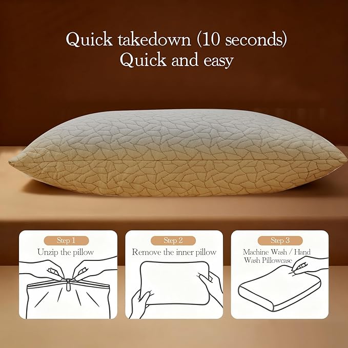 Memory Foam Pillows for Sleeping Adjustable Bamboo Blend Breathable Bed Pillow for Side, Back, and Stomach Sleepers Washable Pillow Cover Dream Cloud Queen Size 18X28 in