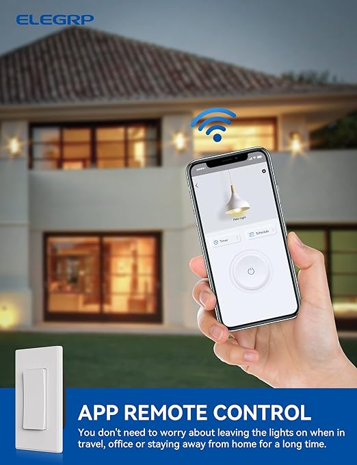 ELEGRP Smart Light Switch, 2.4GHz Wi-Fi Light Switch Compatible with Alexa & Google Assistant, Neutral Wire Required, APP Control and Timer Schedule, UL Certified,Single Pole, White, 6 Pack