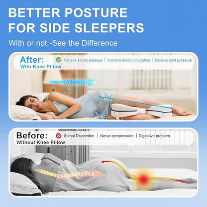 BEAUTRIP Knee Pillows for Side Sleepers Premium Memory Foam Wedge Leg Pillow Cushions Support with Washable Cover for Sciatica Back Hip Joint Knee Pain Relief (BM67-US-White)