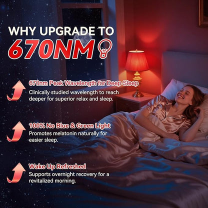 Neporal 7W 670nm Red Light Bulbs for Sleep - 100% Blue Light Blocking Bulbs for Melatonin Promote, A19 50W Equivalent Dim LED Red Light Bulb for Lamps, Bedroom Sleeping, Reading, Baby Nursery, 1-Pack