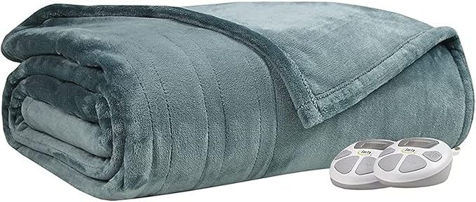 Serta Luxuriously Soft Plush Electric Blanket Fast Heating Cozy Cover, Safety Auto Shut Off Timer, Low EMF, Multi Heat Setting, ETL Certified, Machine Washable, Dark Teal Queen (90 in x 84 in)