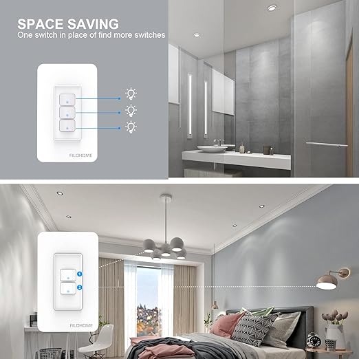 Smart Light Switch,Single Pole Smart Switch Compatible with Alexa and Google Assistant,2.4GHz Wi-Fi,Neutral Wire Required,Remote＆Voice Control,Schedule No Ground Wire (1 Pack 2 Gang)