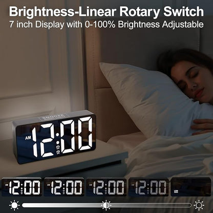 Digital Alarm Clock, Big Number LED Mirror Clock with Type C & USB Charging Port, 2 Alarms,Night Light,Dimmer,Snooze,Battery Backup,12/24H, Bedside Digital Clock for Bedroom Home Office Decor Kid Teen