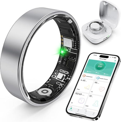 Smart Ring with Sleep Monitoring, Step Counting, Heart Rate, Blood Oxygen for iPhone and Android, No Subscription Fee, IP68 Waterproof Health Tracker (Silver, 11)