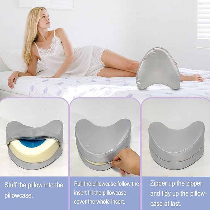 xcivi Satin Pillowcase for Contour Memory Foam Side Sleeper Support Pillow, Pillowcover for Knee Pillow, Smooth & Soft Pillow Cover (Gray)