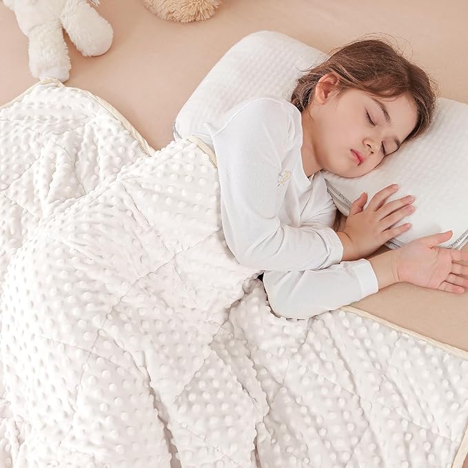 Sivio Weighted Blanket 7lbs, 41 x 60inches, Soft and Cozy Cooling Heavy Blanket for All-Season, Calm Sleeping and Nap, Suit for Car, School and Home, Machine Washable, White