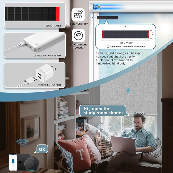 SmartWings Motorized Blinds Shades for Window Remote Control Work with Apple Homekit Thread Z-Wave Alexa Blackout Dual-Sided Automatic Smart Roller Shade Customized 16"-110" W (Bouvardia Light Grey)