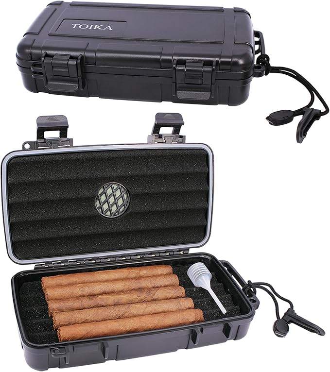 Cigar Travel Humidor with Built-in Humidifier Disc, Portable 5 Cigars Storage Case, Waterproof & Crushproof Gifts for Men