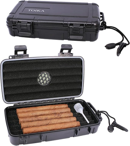 Cigar Travel Humidor with Built-in Humidifier Disc, Portable 5 Cigars Storage Case, Waterproof & Crushproof Gifts for Men