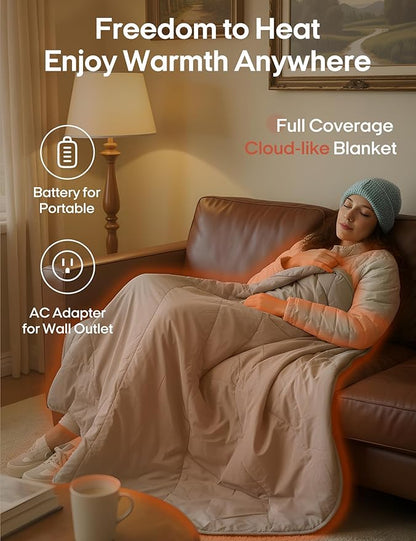 ZonLi Heated Blanket Battery Operated, Wearable Portable Electric Blanket with Rechargeable Battery, 50"x60" Cordless Heated Blanket, Waterproof, Machine Washable(Grey)