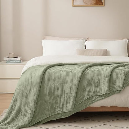 PHF Cooling Muslin Blanket Queen Size 90"x80", 6-Layer Lightweight Gauze Blanket Made from 35% Rayon Derived from Bamboo & 65% Cotton, Breathable & Ultra Soft Cozy for Hot Sleepers, Tea