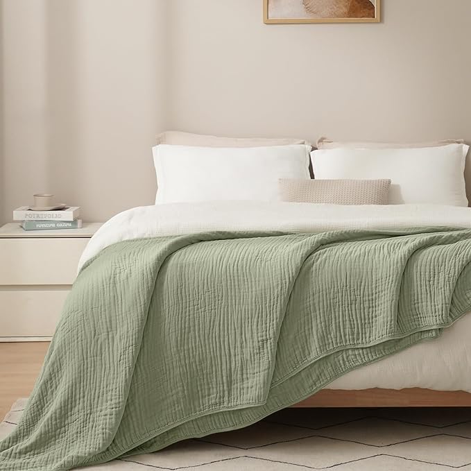 PHF Cooling Muslin Blanket Twin Size 60"x80", 6-Layer Lightweight Gauze Blanket Made from 35% Rayon Derived from Bamboo & 65% Cotton, Breathable & Ultra Soft Cozy for Hot Sleepers, Tea