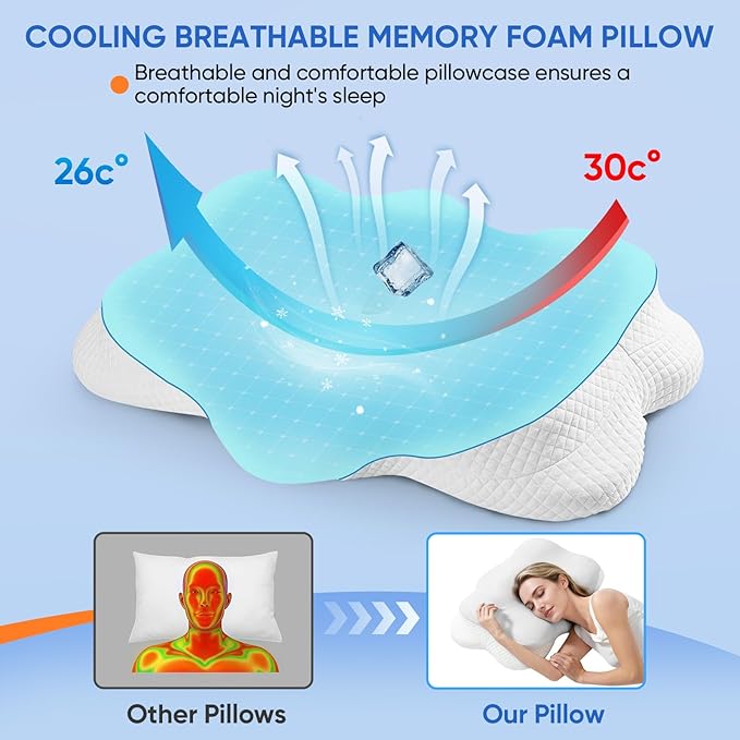 Cervical Pillow for Neck Pain Relief, Adjustable Ergonomic Contour with Orthopedic Memory Foam, Full Support for All Sleeping Positions (Side Back Stomach), Odorless (Gray-White)