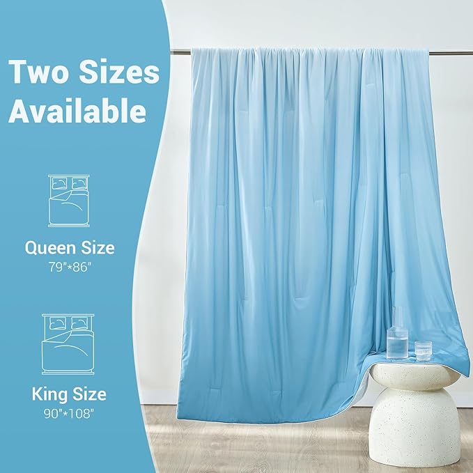 Elegear Cooling Comforter Queen Size Absorbs Body Heat to Keep Cool, Double-Sided Cooling Blanket for Hot Sleepers Arc-Chill Cool Fabric Q-Max>0.5, Lightweight Summer Comforter Ice Blanket, Light Blue