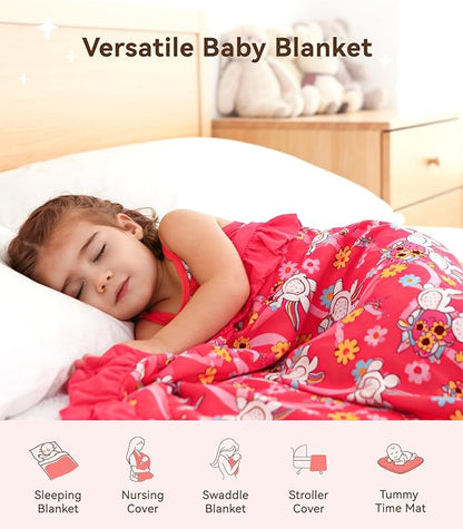 Premium Baby Blankets, Soft Viscose from Bamboo Blanket for Girls, Nursery Crib Bedding Quilt for Newborn and Toddler, Ruffle Blanket Cooling for Hot Sleepers 50''x50'' Pink Unicorn