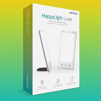 Verilux HappyLight Luxe - Light Therapy Lamp with 10,000 Lux, UV-Free, LED Bright White Light with Adjustable Brightness, Color, Countdown Timer, & Stand - Boost Mood, Sleep, Focus (White)