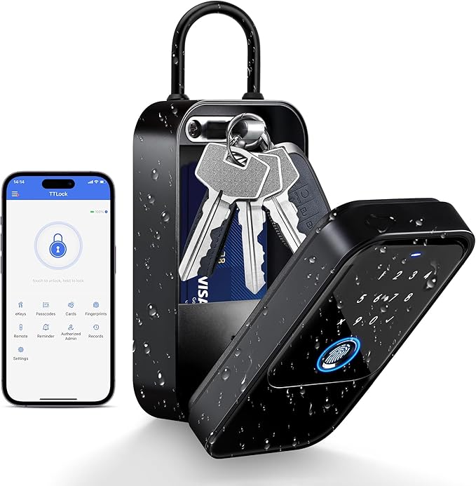 Smart Key Lock Box - Advanced Fingerprint Recognition, TTLock Control, Manual Keys, Access Card - Weatherproof, Wall Mounted & Door Hanging for Home, Airbnb, Realtor and Office