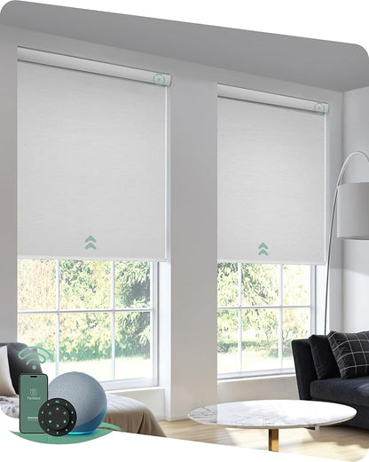 Yoolax Motorized Blinds with Remote, Blackout Smart Blinds Automatic Blinds for Windows, Electric Window Shades Compatible with Alexa Roller Window Shades with Valance (Jacquard White, 48" W x 72" H)