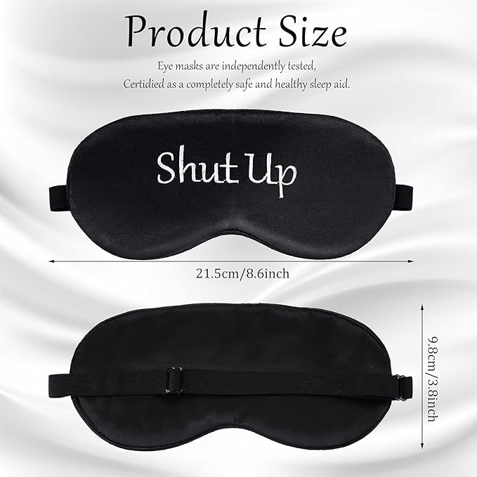 Geyoga 4 Pieces Funny Eye Mask for Sleep Soft Satin Eye Mask Blackout Blindfold with Adjustable Strap Silk Cover Out Lights for Women Men Travel, Nap, Meditation (Black with Black Words)