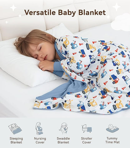 Premium Baby Blankets, Soft Viscose from Bamboo Blanket for Boys and Girls, Nursery Crib Bedding Quilt for Newborn and Toddler, Cooling for Hot Sleepers, 50'' x 50'' Blue Car