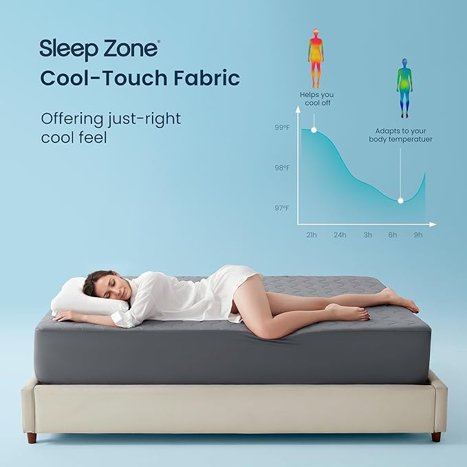 Sleep Zone Queen Cooling Mattress Protector, Waterproof Mattress Pad for Hot Sleepers, Soft Breathable Topper, Deep Pocket Cover, Hotel Quality, Dark Gray