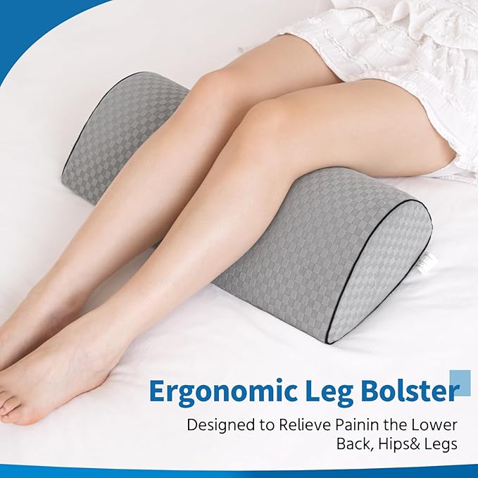 Knee Pillow for Back Sleeping and Ergonomic Memory Foam Knee Pillow for Hip Pain Relief, Leg Pillow for Spinal Alignment, Support for Side & Back Sleeping, Machine Washable Cover (Gray)