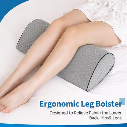 Knee Pillow for Back Sleeping and Ergonomic Memory Foam Knee Pillow for Hip Pain Relief, Leg Pillow for Spinal Alignment, Support for Side & Back Sleeping, Machine Washable Cover (Gray)