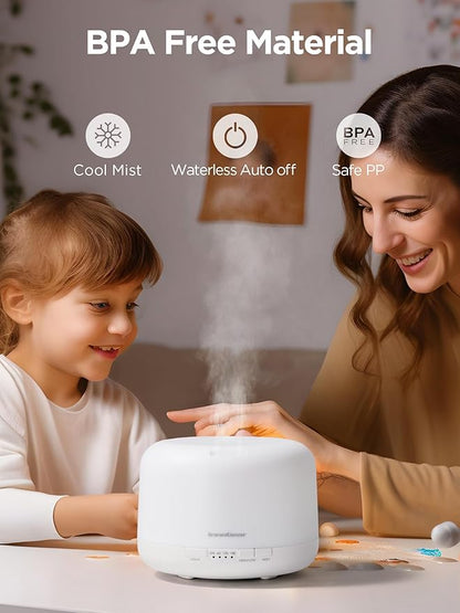 InnoGear 500ml Essential Oil Diffuser with Remote Control, Premium Ultrasonic Aromatherapy Diffusers Scent Humidifier Vaporizer Auto-Off Timer for Large Room Home, Basic White