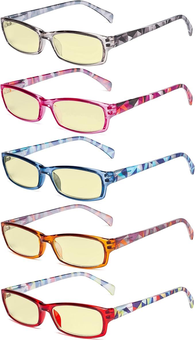 Eyekepper 5 Pack Computer Glasses Digital Eye Strain Prevention Blue Light Filter Reading Glasses Yellow Tinted +2.00