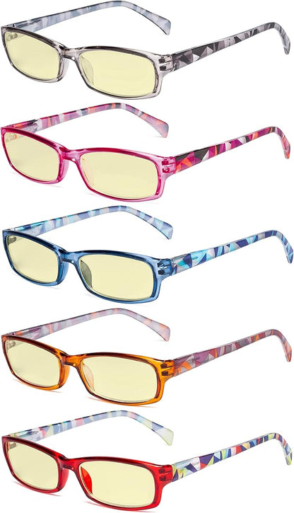 Eyekepper 5 Pack Computer Glasses Digital Eye Strain Prevention Blue Light Filter Reading Glasses Yellow Tinted +2.00