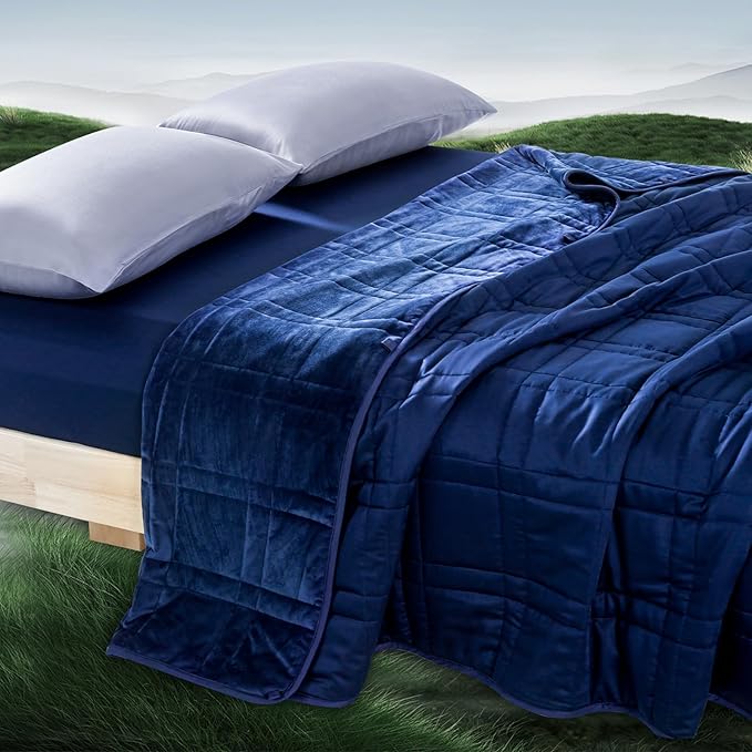 King Size Weighted Blanket 20lbs(88''x104'', Dual-Sided), Reversible King Weighted Blanket with Cozy Warm Velvet & Cooling Tencel Fabric for Adults & Couple All Season - Carry Bag Included, Navy Blue
