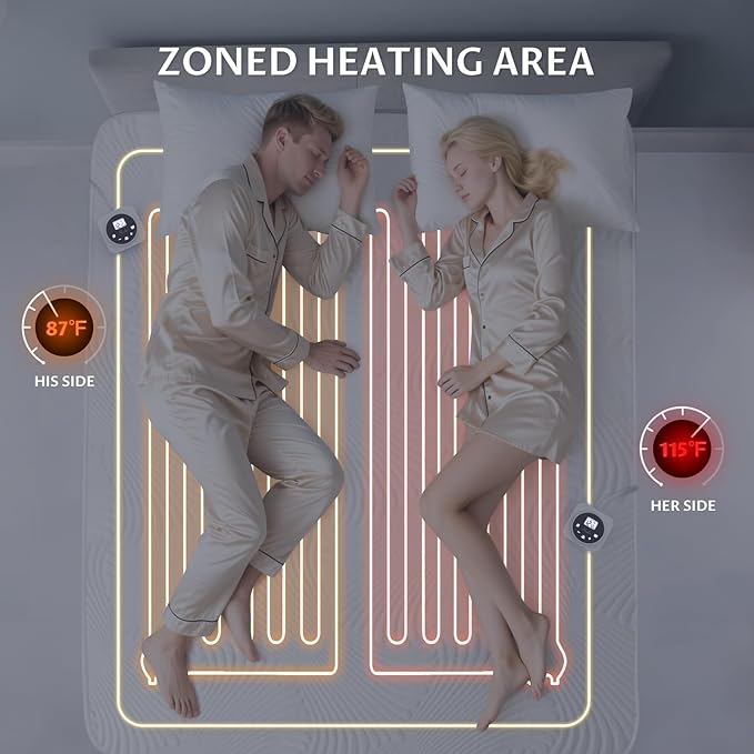 King Size Electric Heated Mattress Pad - Bed Warmer with Memory & Preheat Functions, 12 Heat Settings Dual Control for 1-12 Hours Auto Off, Lighted Button