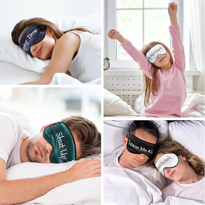 Geyoga 4 Pieces Funny Eye Mask for Sleep Soft Satin Blocking Blindfold with Adjustable Strap Silk Eye Cover Out Lights Travel for Women Men Travel, Nap, Meditation (Black, Ink Green, Navy Blue, White)