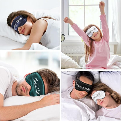 Geyoga 4 Pieces Funny Eye Mask for Sleep Soft Satin Blocking Blindfold with Adjustable Strap Silk Eye Cover Out Lights Travel for Women Men Travel, Nap, Meditation (Black, Ink Green, Navy Blue, White)