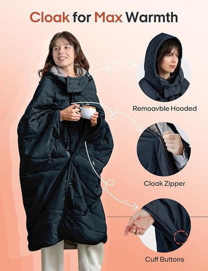 ZonLi Heated Blanket Battery Operated, Wearable Portable Electric Blanket with Rechargeable Battery, 50"x60" Cordless Heated Blanket, Waterproof, Machine Washable(Indigo)