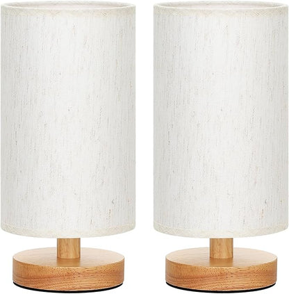 Fenmzee Small Lamps Set of 2 - Inline Control, Bedside Table Lamp for Bedroom with 3000K A15 LED Blub, Easy Assembly (Cream Shade - Wood Base Set of 2, 9" Inline Control)