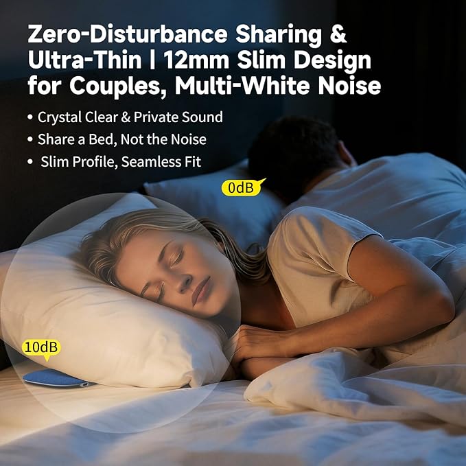 Mellow Sleep Pillow Speaker,Ultra Thin Bluetooth Pillow Speakers with White Noise Machine Timer,Under Pillow for Sleeping,Sleep Music, 30H Playtime, Travel Essential, Birthday Gifts