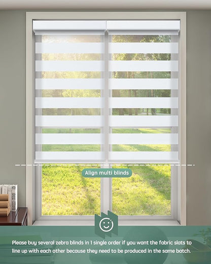 Yoolax Motorized Zebra Blinds Compatible with Alexa, Motorized Blinds with Remote Custom Size, Light Filtering Privacy Electric Zebra Shades for Windows (Linen Ivory)