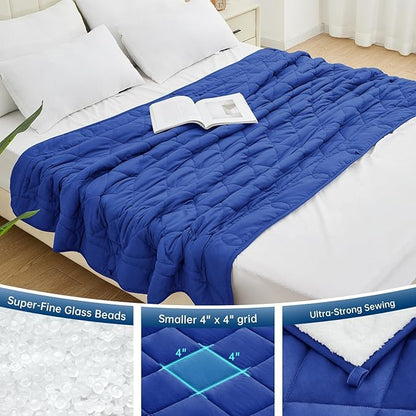 OMYSTYLE Sherpa Reversible Weighted Blanket, Cooling Heavy Blanket for Adults, Reversible Design with Plush Sherpa Fleece and Velvety Brushed, King Size(20lbs, 88''x104''), All Season Use, Blue