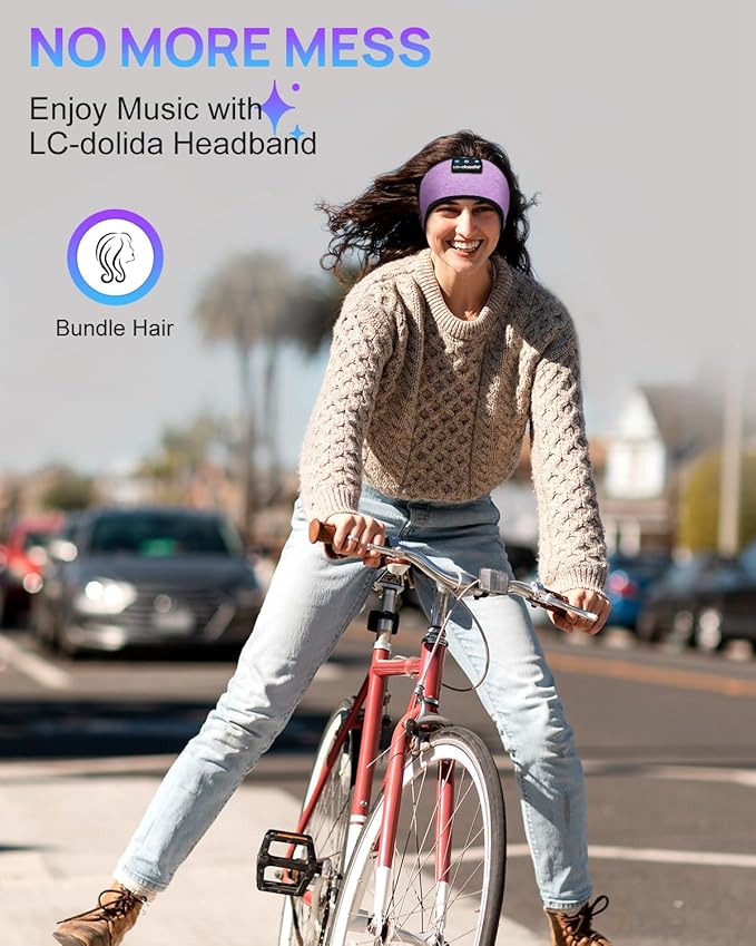 LC-dolida Headband Headphones Bluetooth Headband, Sleep Headphones Wireless Bluetooth with Ultra-Thin HD Stereo Speaker, Sleep Headband Earphones for Workout Yoga Insomnia Meditation Gifts