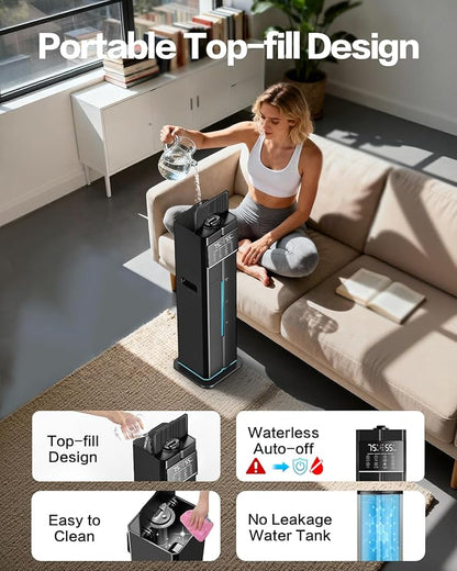 Cool Mist Humidifiers for Large Room, Ultrasonic 2.4Gal 9L Quiet Top-Fill, Easy Clean with Essential Oil Tray, 360°Nozzle, 4 Speed, Remote, 60H Runtime, for Baby, Adults, Plants, Home, House, Bedroom