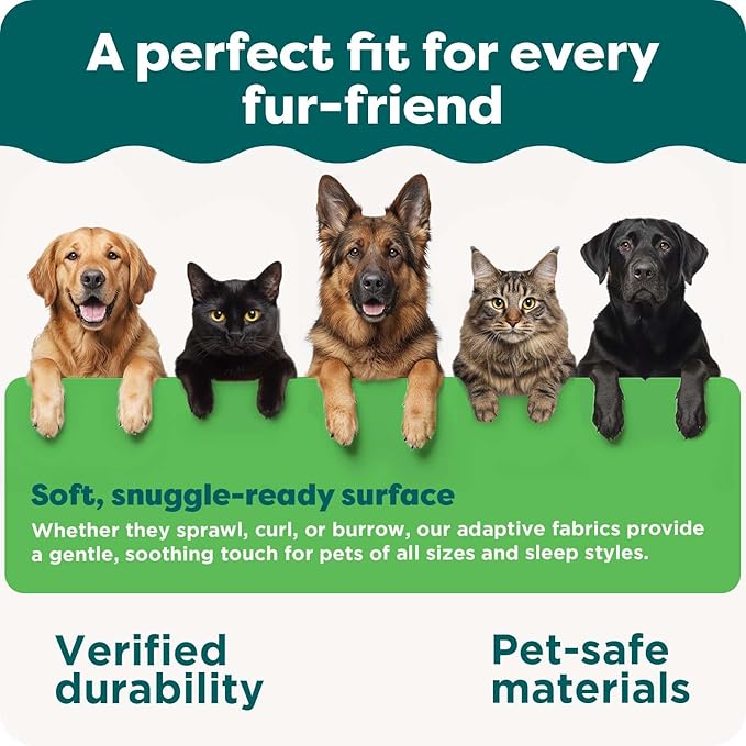 FurHaven Cooling Gel Dog Bed for Large Dogs, L-Shaped Chaise with Cool Gel-Top Foam with a Solid Orthopedic Foam Base for Joint Support, Washable Cover, Jumbo XL, Plush Faux Fur & Suede, Dark Sage