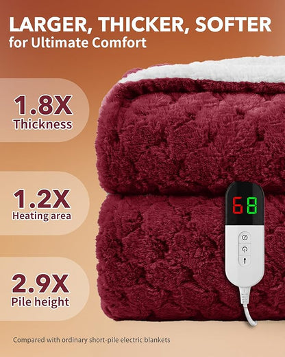 Homemate Electric Heated Throw Blanket - 50"x60" Luxury Faux Fur Heating Bed Blankets with 10 Heating Levels 8 Hours Auto Off Fast Heating Over-Heated Protection Ultra Soft Warm Flannel ETL Certified