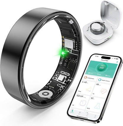 Smart Ring with Sleep Monitoring, Step Counting, Heart Rate, Blood Oxygen for iPhone and Android, No Subscription Fee, IP68 Waterproof Health Tracker (Black, 11)