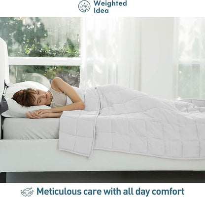 Weighted Idea Weighted Blankets for Adults (White,60"x80",20lbs) Breathable Cooling Blanket Queen Size with Premium Glass Beads Heavy Soft Throw Blanket for All-Season