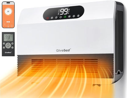 GiveBest Electric Wall Heater, Space Heaters for Indoor Use, 1500W Smart Heater with Adjustable Thermostat, Remote Control, Works with Alexa, 12H Timer Heat for Bedroom Office Home Garage RV, White