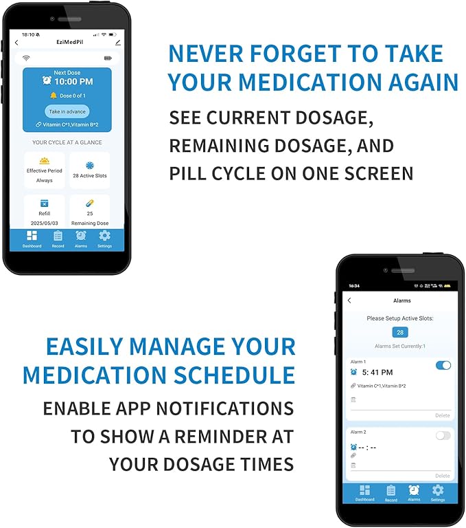 28-Day Smart WiFi Automatic Pill Dispenser w/Sound & Light & App Alerts for Elderly & Alzheimer’s Care, Up to 9 Alarms/Day, Medication Organizer with Lock for Prescriptions & More, Clear