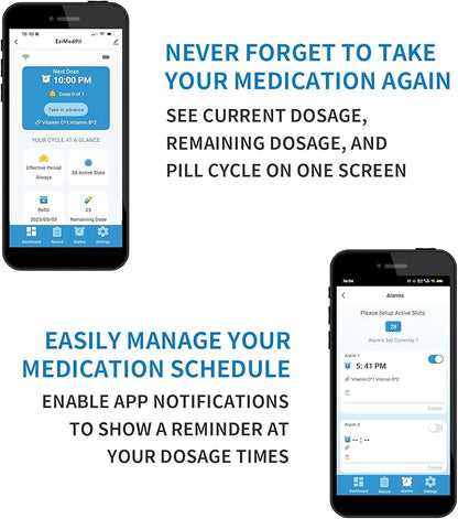 28-Day Smart WiFi Automatic Pill Dispenser w/Sound & Light & App Alerts for Elderly & Alzheimer’s Care, Up to 9 Alarms/Day, Medication Organizer with Lock for Prescriptions & More, Clear